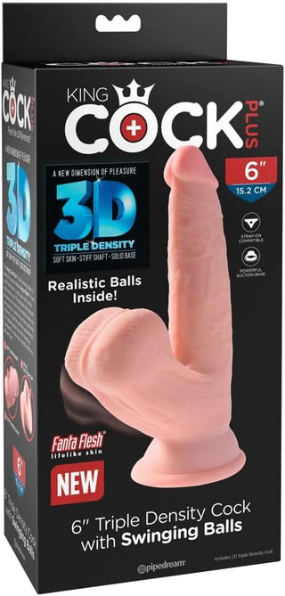 Pipedream - King Cock Plus - 6" Triple Density Cock With Swinging Balls   - Light