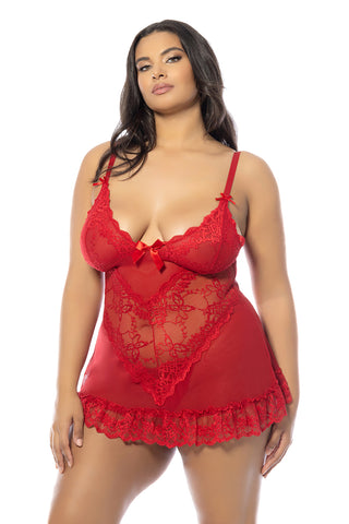 Oh La La Cheri - Valentine Babydoll Plus - 3X/4X - Red