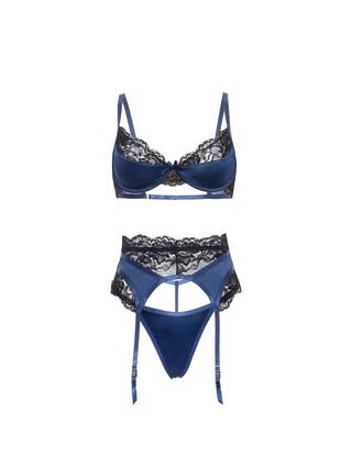 Oh La La Cheri - Shayla 3 Pc Set - S/M - Black/Blue