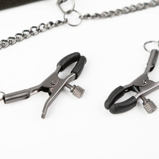 SEI MIO - Twin Tweaks - Velvet Collar with Nipple Clamps